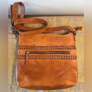 Vilenca Holland Brown Leather Braided Crossbody Shoulder Purse Bag